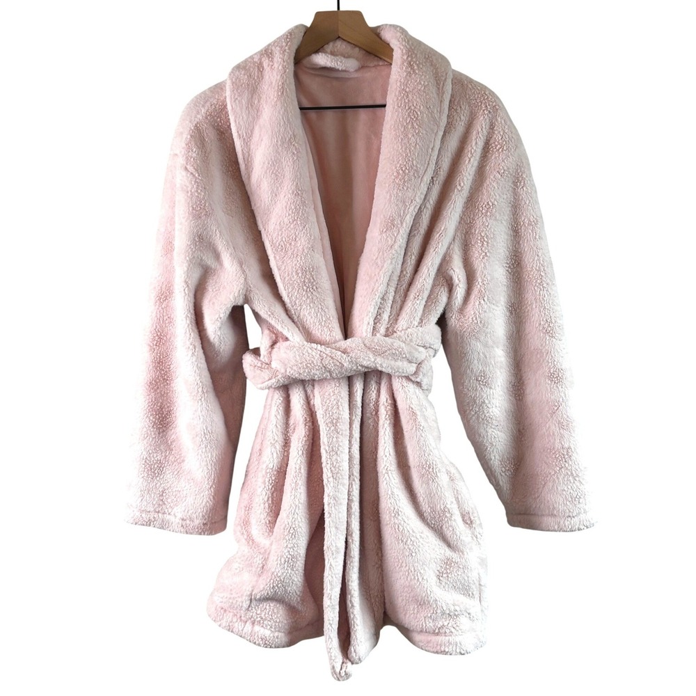 Pottery Barn‎ Teen Soft Plush Fuzzy Robe Cozy Pink S/M Fully Lined Warm